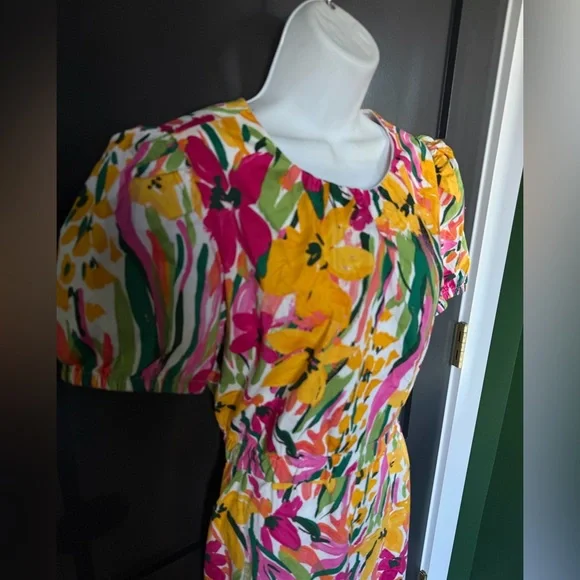 NEW MAGGY LONDON floral printed flutter sleeve dress in jade & golden sz 12 - Picture 4 of 10